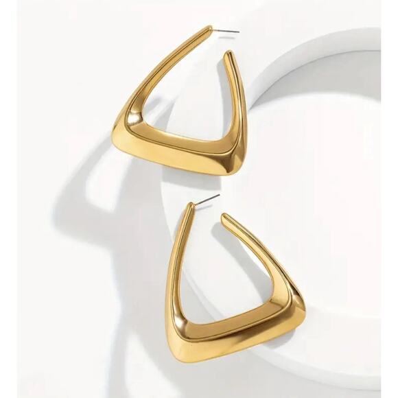Gold Large Chunky Hoop Earrings - Picture 2 of 2